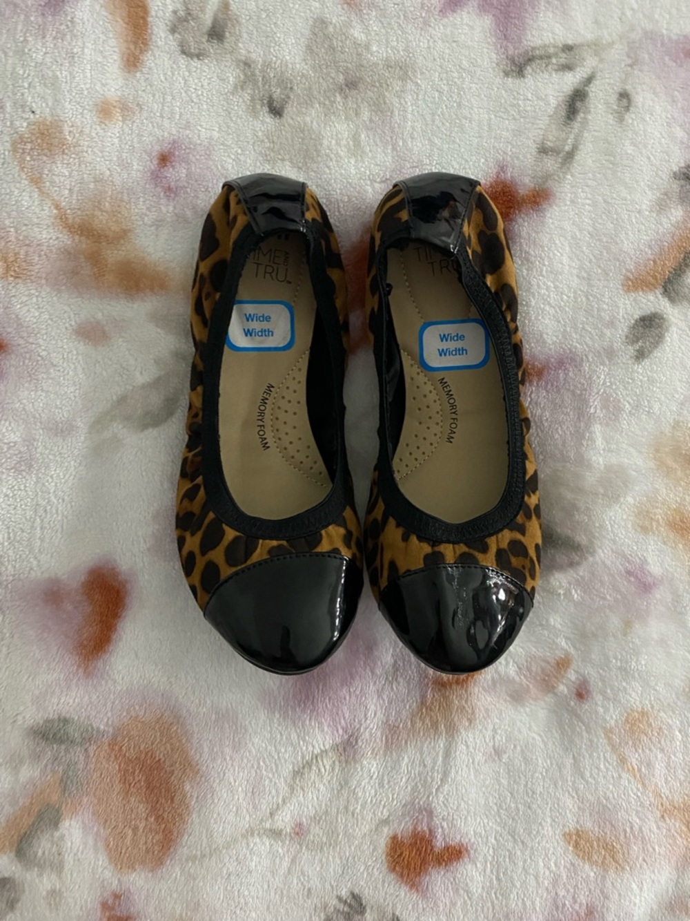 Time and Tru Leopard Print Ballet Flats with Black Toe Cap